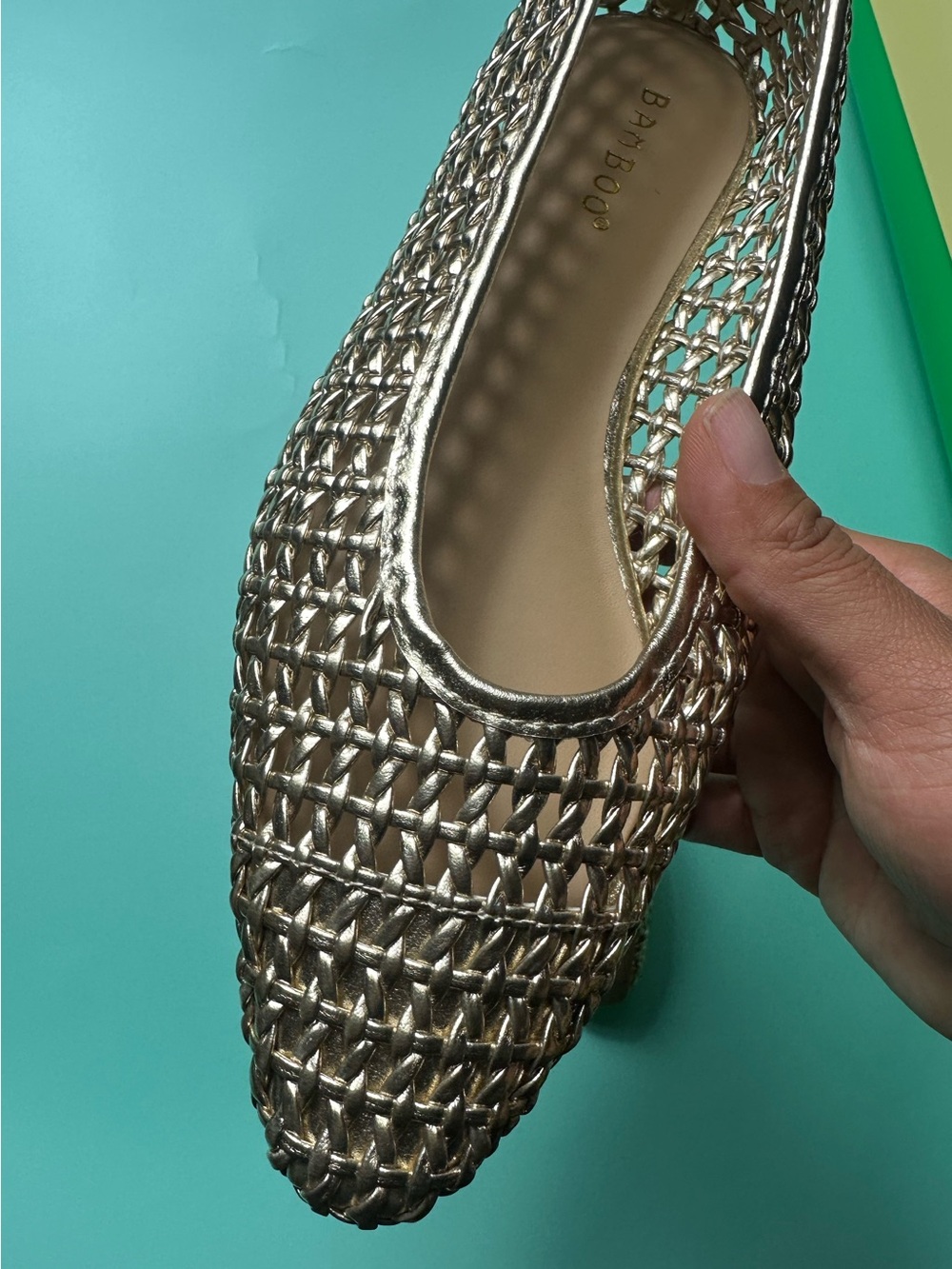 BAMBOO Metallic Woven Pointed Toe Flats - Silver - Picture 9 of 15